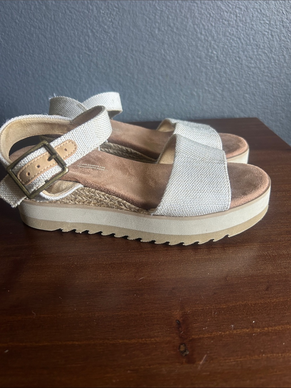Toms Cream Woven Platform Sandals